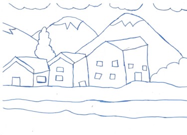 Dessin intitulée "village" par Audrey Segura, Œuvre d'art originale, Crayon
