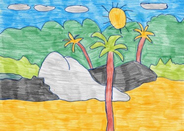 Dessin intitulée "les palmiers au mil…" par Audrey Segura, Œuvre d'art originale, Crayon