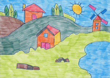 Dessin intitulée "la maison au bord d…" par Audrey Segura, Œuvre d'art originale, Crayon