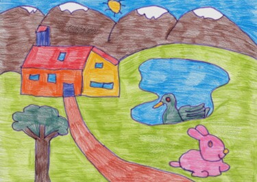 Dessin intitulée "la maison vers l'ar…" par Audrey Segura, Œuvre d'art originale, Crayon