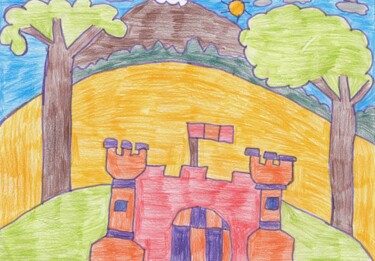 Dessin intitulée "le château au milie…" par Audrey Segura, Œuvre d'art originale, Crayon