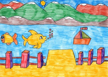 Dessin intitulée "vue sur la mer" par Audrey Segura, Œuvre d'art originale, Crayon