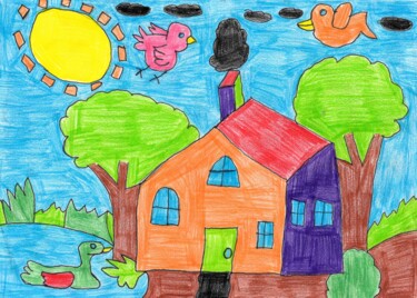 Dessin intitulée "la maison au bord d…" par Audrey Segura, Œuvre d'art originale, Crayon