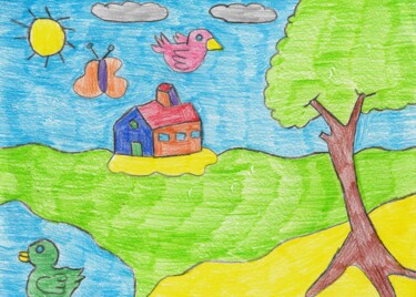Dessin intitulée "la petite maison" par Audrey Segura, Œuvre d'art originale, Crayon