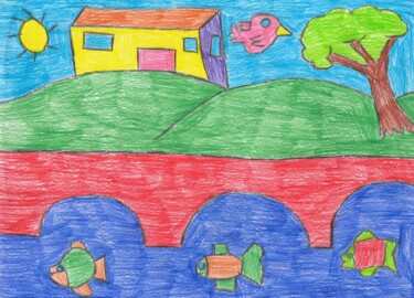 Dessin intitulée "le pont de l'éspoire" par Audrey Segura, Œuvre d'art originale, Crayon