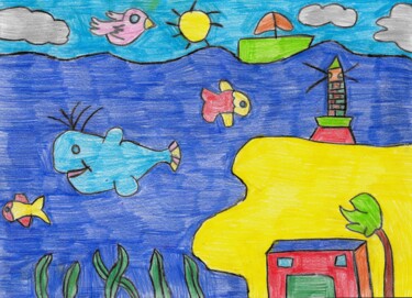 Dessin intitulée "le bateau sur les v…" par Audrey Segura, Œuvre d'art originale, Crayon