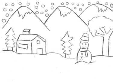 Dessin intitulée "le village enneigé" par Audrey Segura, Œuvre d'art originale, Crayon