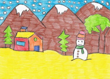 Dessin intitulée "le bonhomme de neige" par Audrey Segura, Œuvre d'art originale, Crayon