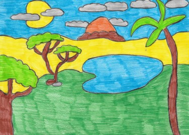 Dessin intitulée "la savane enchanté" par Audrey Segura, Œuvre d'art originale, Crayon
