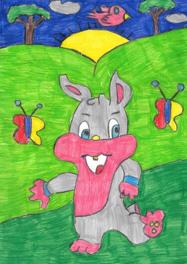 Dessin intitulée "le grand lapin" par Audrey Segura, Œuvre d'art originale, Crayon