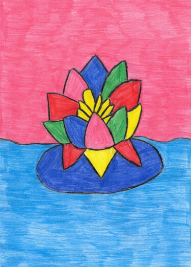 Drawing titled "fleur de lotus" by Audrey Segura, Original Artwork, Pencil