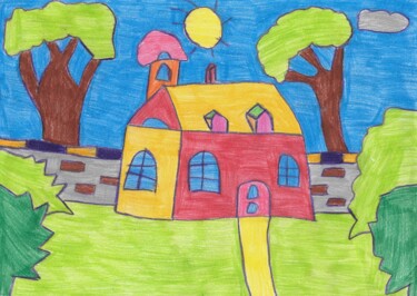 Drawing titled "la petite maison" by Audrey Segura, Original Artwork, Pencil