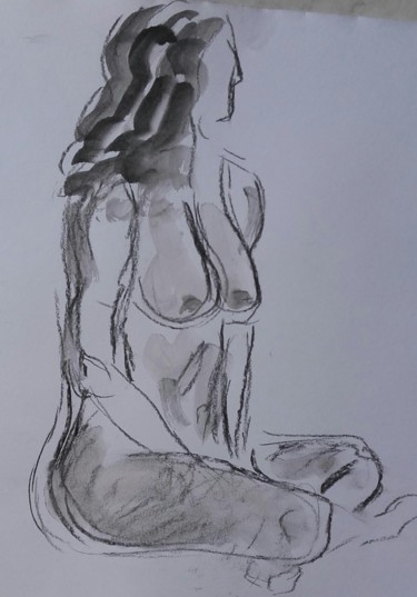 Dessin intitulée "modèle nu" par Audrey Veychard, Œuvre d'art originale, Fusain