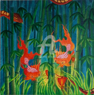 Peinture intitulée "poissons Ming en pe…" par Audrey Ressejac-Duparc, Œuvre d'art originale
