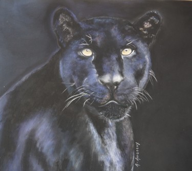 Peinture intitulée "Panthère noire" par Annick Augeray, Œuvre d'art originale, Pastel