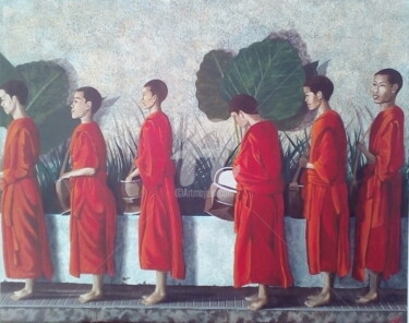 Peinture intitulée "Procession moines" par Marion Auger, Œuvre d'art originale, Acrylique