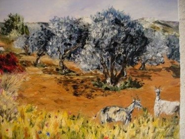 Peinture intitulée "Les deux chèvres" par Bernard Augier, Œuvre d'art originale, Huile