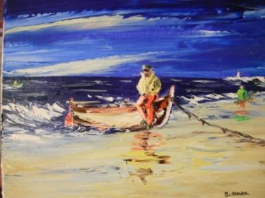 Peinture intitulée "L'attente du pêcheur" par Bernard Augier, Œuvre d'art originale, Huile