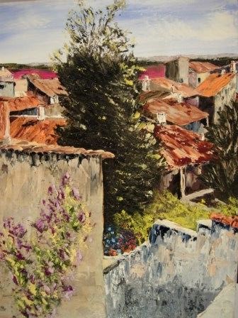 Peinture intitulée "Les toits du villag…" par Bernard Augier, Œuvre d'art originale, Huile