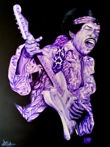 Painting titled "Jimi Hendrix" by August Di Lena, Original Artwork, Acrylic Mounted on Wood Stretcher frame