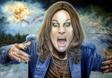 Painting titled "Ozzy Osbourne (BLAC…" by August Di Lena, Original Artwork, Acrylic Mounted on Wood Stretcher frame