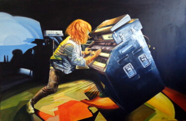 Painting titled "Jon Lord in action" by August Di Lena, Original Artwork, Acrylic Mounted on Wood Stretcher frame