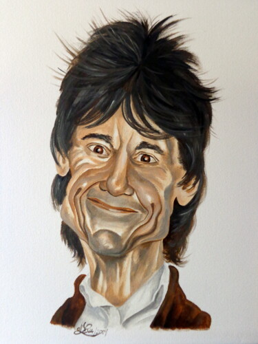 Pintura intitulada "Ronnie Wood (ROLLIN…" por August Di Lena, Obras de arte originais, Acrílico Montado em Armação em madeira