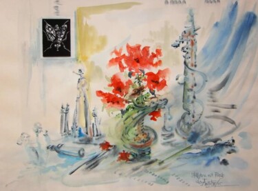 Peinture intitulée "Stillleben mit Flie…" par August Di Lena, Œuvre d'art originale, Aquarelle