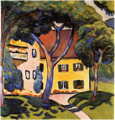 Schilderij getiteld "La maison de Stauda…" door August Macke, Origineel Kunstwerk, Olie