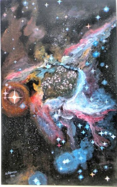 Painting titled "Thor's Helmet Nebula" by Augusta Stylianou, Original Artwork, Oil