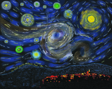 Pintura titulada "La nuit étoilée" por Augustin Colombani, Obra de arte original, Pintura Digital