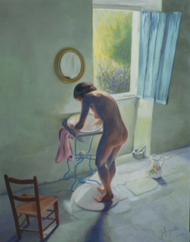 Painting titled "La toilette / the w…" by James Augustin, Original Artwork, Oil