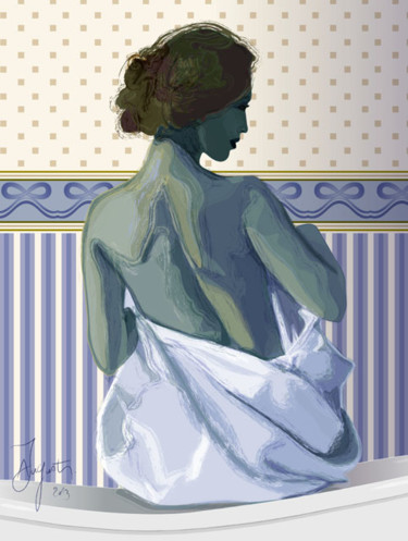 Arts numériques intitulée "Jeune femme au bain…" par James Augustin, Œuvre d'art originale, Peinture numérique
