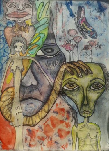 Peinture intitulée "Face to face with m…" par Augusto Fernandes, Œuvre d'art originale, Aquarelle