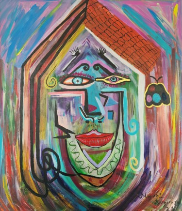 Schilderij getiteld "Mulher casa" door Augusto, Origineel Kunstwerk, Acryl