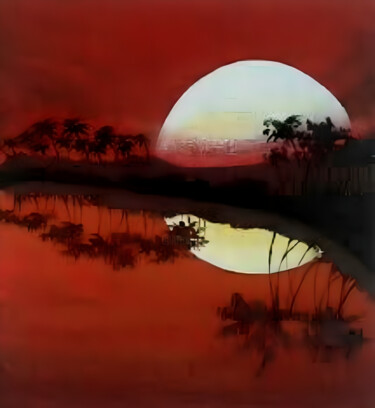 Painting titled "Sunset On The Lake…" by Augustyn Engty, Original Artwork, Acrylic