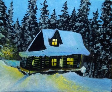 Malarstwo zatytułowany „Cozy Winter Cabin P…” autorstwa Augustyn Engty, Oryginalna praca, Akryl