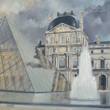 Painting titled "3404, Louvre, pyram…" by Aupalt, Original Artwork, Oil Mounted on Wood Stretcher frame