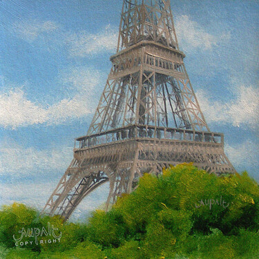 Картина под названием "3512, la tour Eiffe…" - Aupalt, Подлинное произведение искусства, Масло Установлен на картон