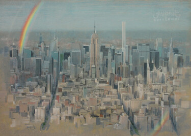 Painting titled "3953, panoramique s…" by Aupalt, Original Artwork, Oil Mounted on Cardboard