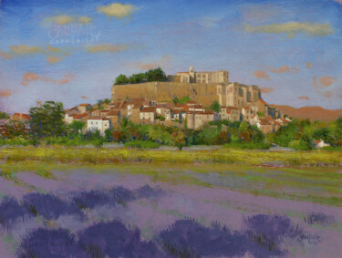 Painting titled "4460, Grignan en so…" by Aupalt, Original Artwork, Oil Mounted on Wood Panel