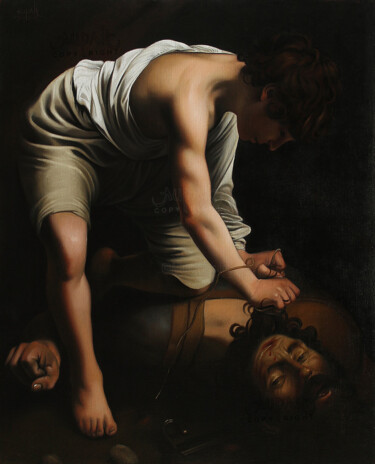 Ζωγραφική με τίτλο "4604, David et la t…" από Aupalt, Αυθεντικά έργα τέχνης, Λάδι Τοποθετήθηκε στο Ξύλινο φορείο σκελετό