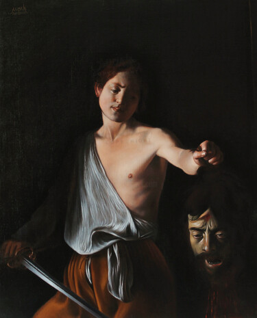 Pittura intitolato "4602, David et la t…" da Aupalt, Opera d'arte originale, Olio Montato su Telaio per barella in legno
