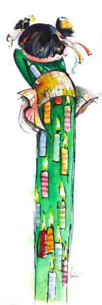 Japonaise "Jour d'anniversaire" Painting titled "Japonaise "Jour d'a…" by Agnès Grégis (Au pinceau dansant), Original Artwork, Watercolor