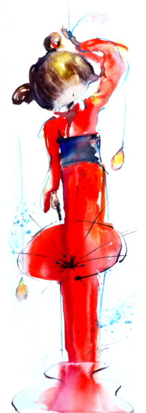 Arc-en-ciel : Japonaise Rouge Peinture intitulée "Arc-en-ciel : Japon…" par Agnès Grégis (Au pinceau dansant), Œuvre d'art originale, Aquarelle