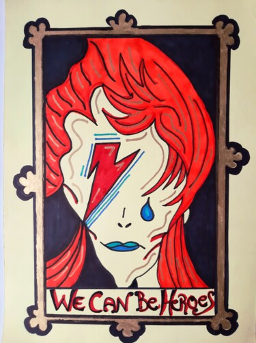 Dessin intitulée "Bowie" par Aurelie Deville, Œuvre d'art originale, Marqueur