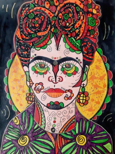 Peinture intitulée "Frida" par Aurelie Deville, Œuvre d'art originale, Acrylique