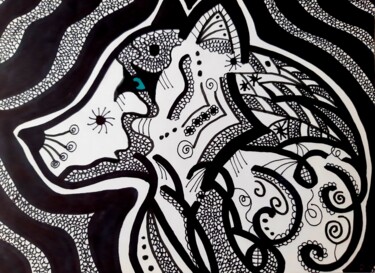 Dessin intitulée "Mon Loup" par Aurelie Deville, Œuvre d'art originale, Marqueur
