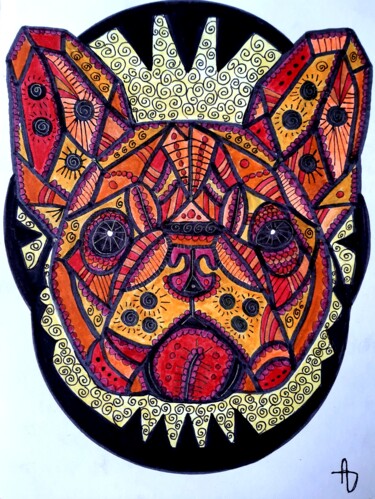 Dessin intitulée "Red dog" par Aurelie Deville, Œuvre d'art originale, Aquarelle