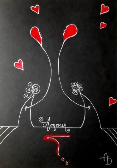 Dessin intitulée "Chagrin d'amour" par Aurelie Deville, Œuvre d'art originale, Stylo gel